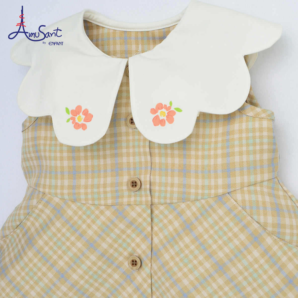 Amusant by Enfant ชุดเดรสเด็กผู้หญิงลายตารางโทนอ่อน EH4N40