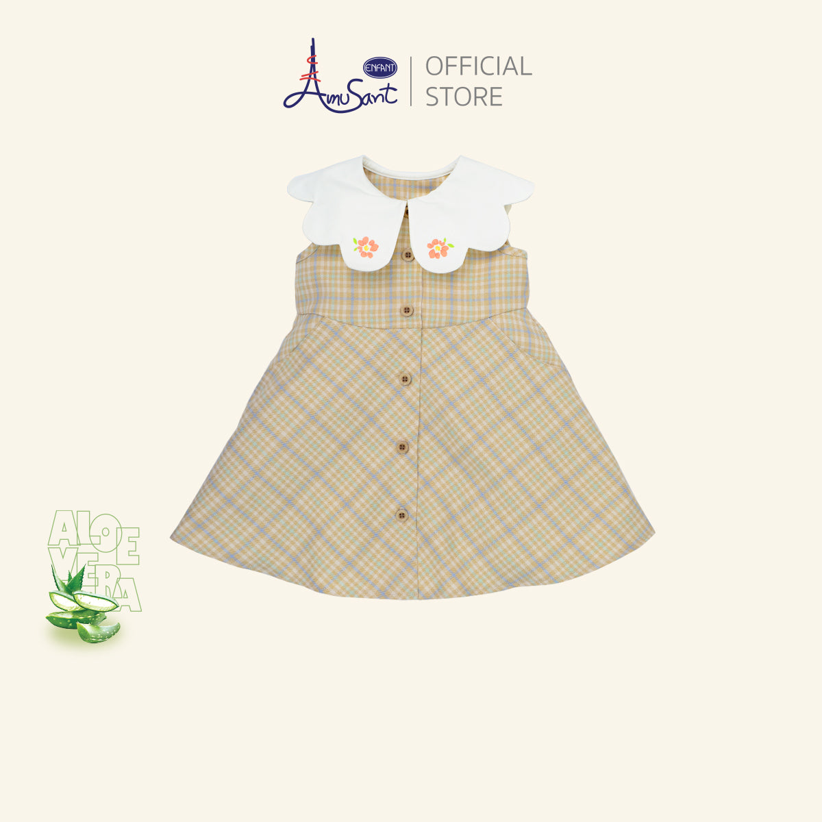 Amusant by Enfant ชุดเดรสเด็กผู้หญิงลายตารางโทนอ่อน EH4N40