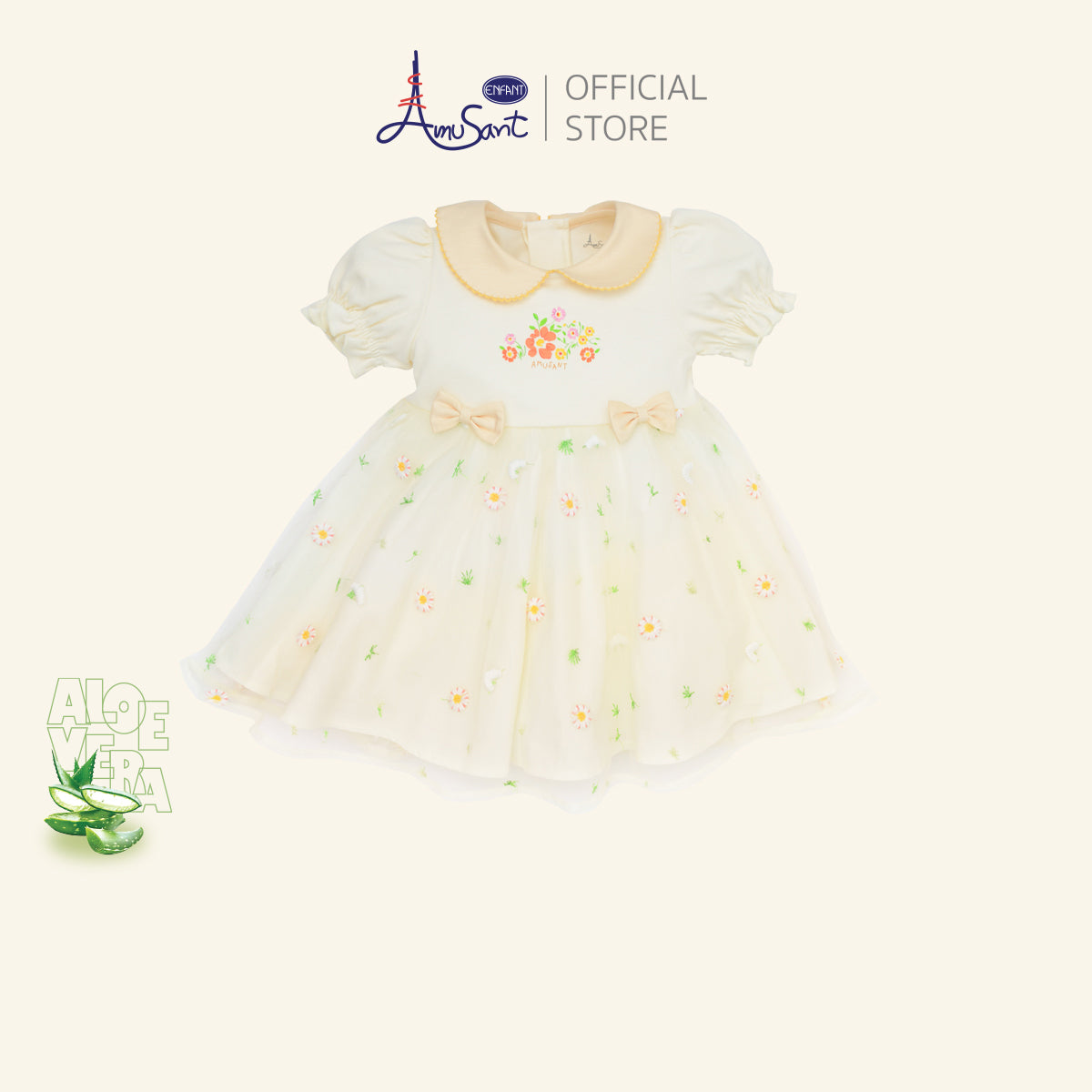 Amusant by Enfant เดรสเด็กผู้หญิงกระโปรงตาข่ายปักดอกไม้ EH4N41