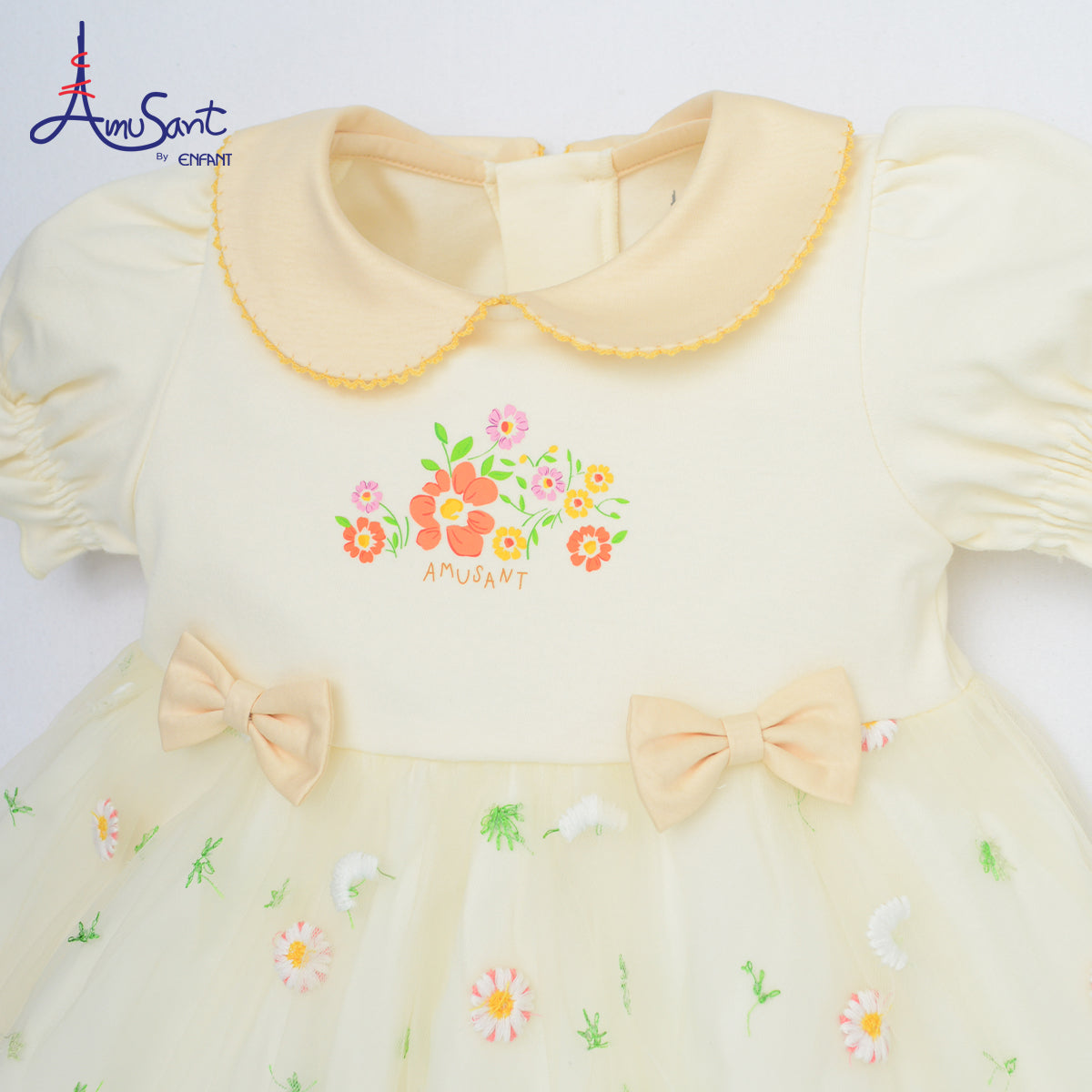 Amusant by Enfant เดรสเด็กผู้หญิงกระโปรงตาข่ายปักดอกไม้ EH4N41