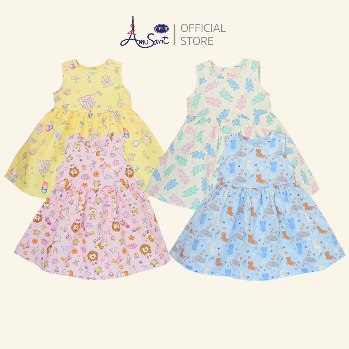 AMUSANT เดรส 4สี ลายสัตว์น้อย  6เดือน-8ปี EH4N72