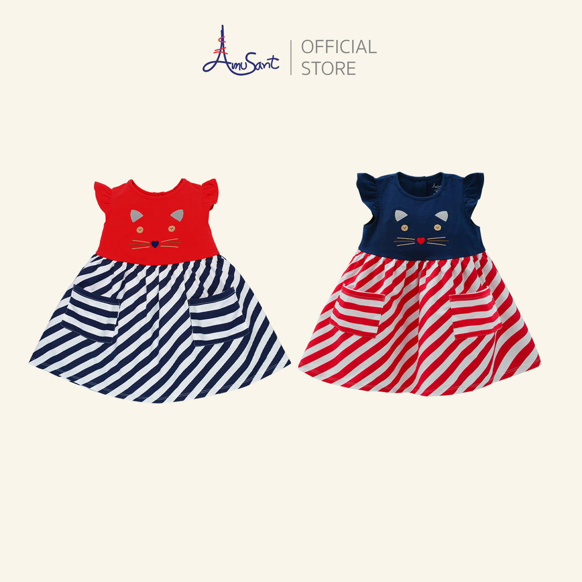 Amusant ชุดกระโปรงเด็กหญิง ผ้ายืด Cotton Spandex สำหรับ 1 - 8 ขวบ EH4S22