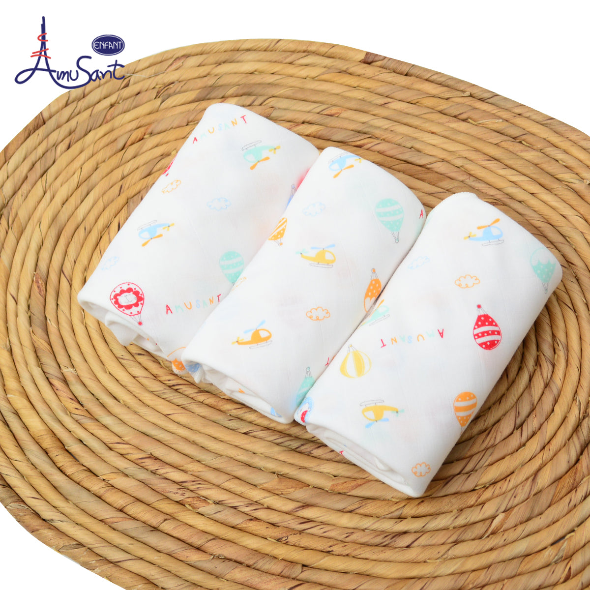 AMUSANT ผ้าอ้อมสาลู 1 กล่อง 2 ลาย Cotton bamboo ขนาด 30*30 นิ้ว EH7H50