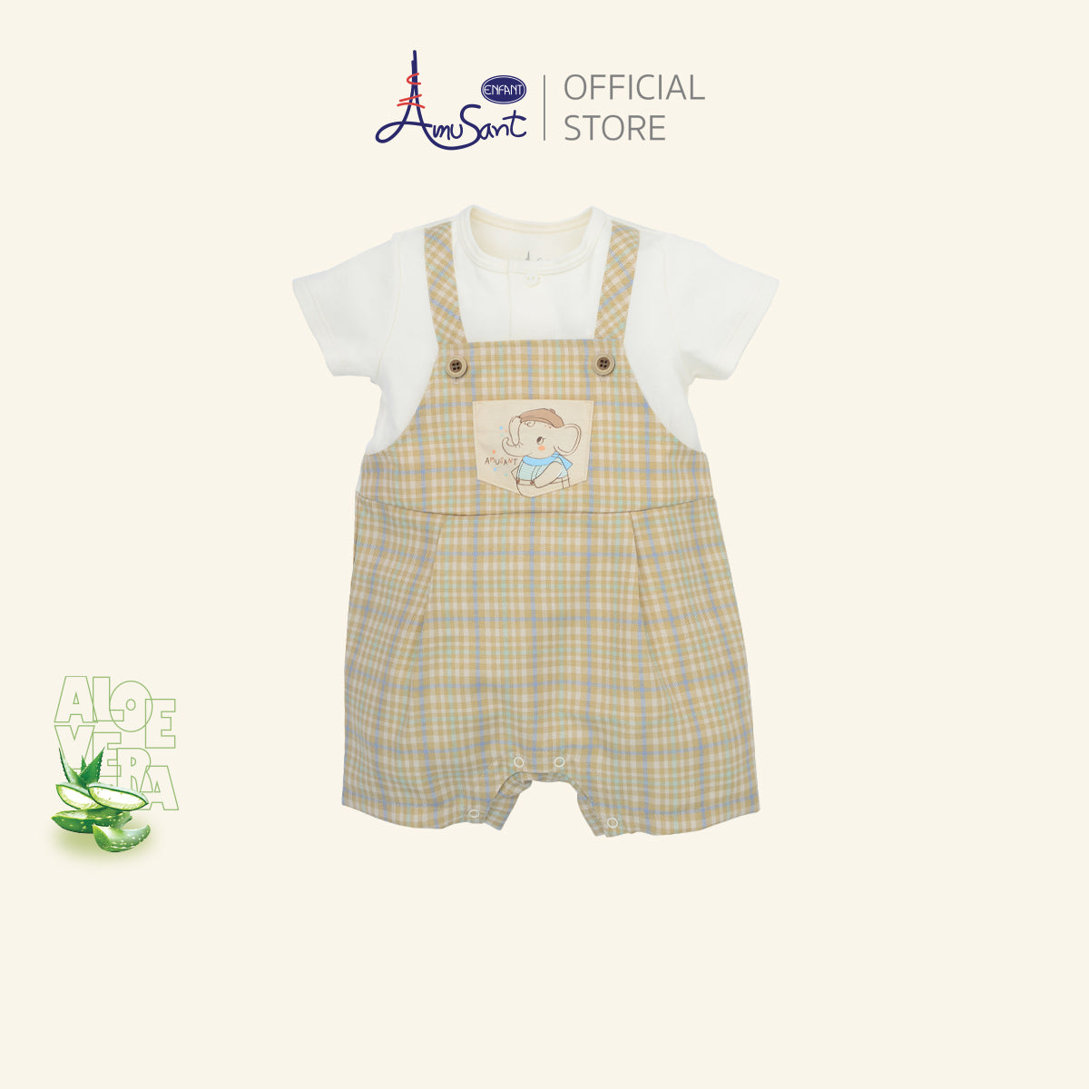Amusant by Enfant บอดี้สูทเด็กผู้ชายทรงเอี๊ยมลายตาราง EH8N41