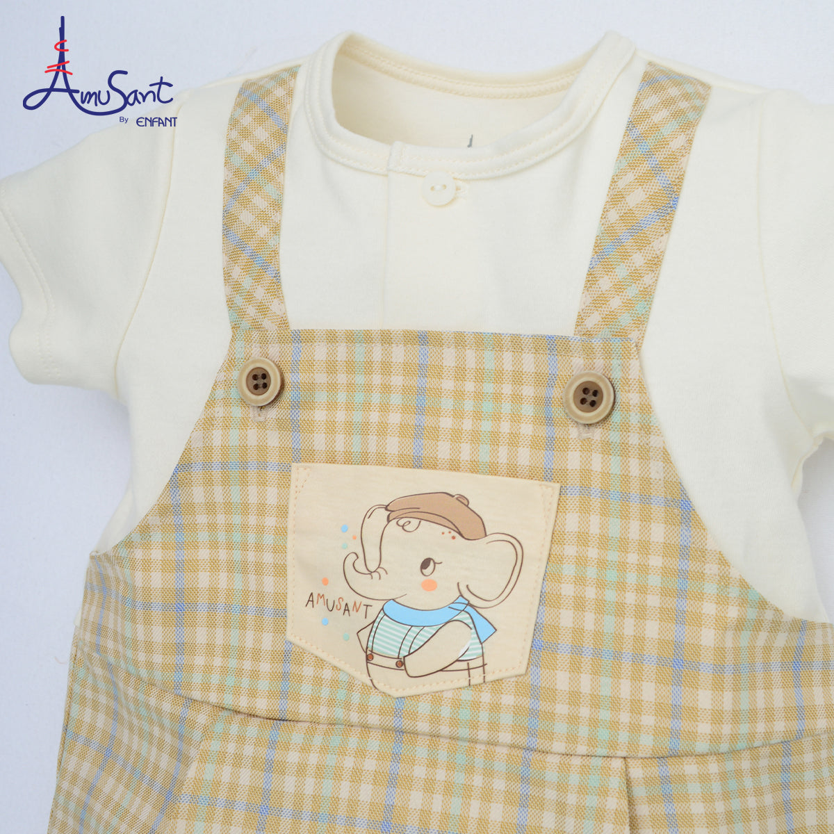 Amusant by Enfant บอดี้สูทเด็กผู้ชายทรงเอี๊ยมลายตาราง EH8N41
