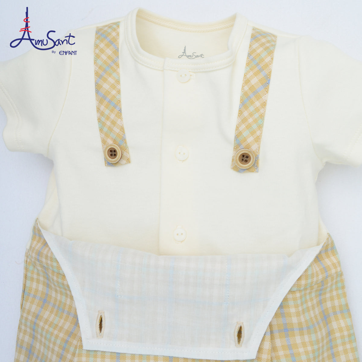 Amusant by Enfant บอดี้สูทเด็กผู้ชายทรงเอี๊ยมลายตาราง EH8N41