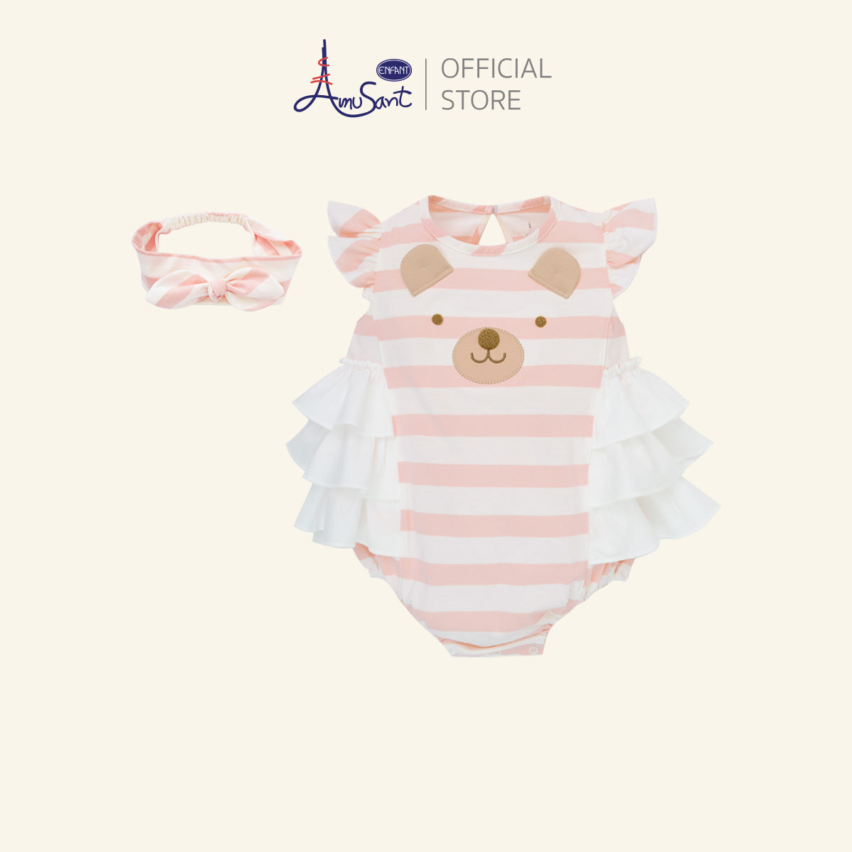 AMUSANT ชุดบอดี้สูทเแขนสั้นขาสั้น พร้อมผ้าคาดผม 1-12 เดือน EH8R10