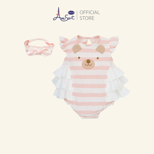 AMUSANT ชุดบอดี้สูทเแขนสั้นขาสั้น พร้อมผ้าคาดผม 1-12 เดือน EH8R10