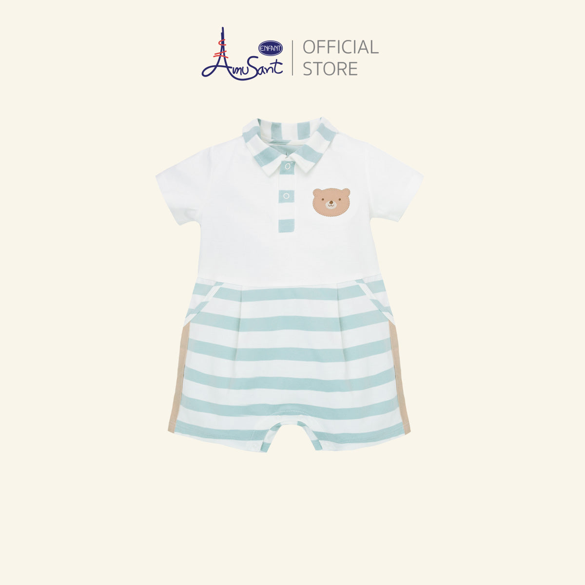 AMUSANT ชุดบอดี้สูท คอปก เด็กผู้ชายแขนสั้นขาสั้น 3-24 เดือน EH8R16