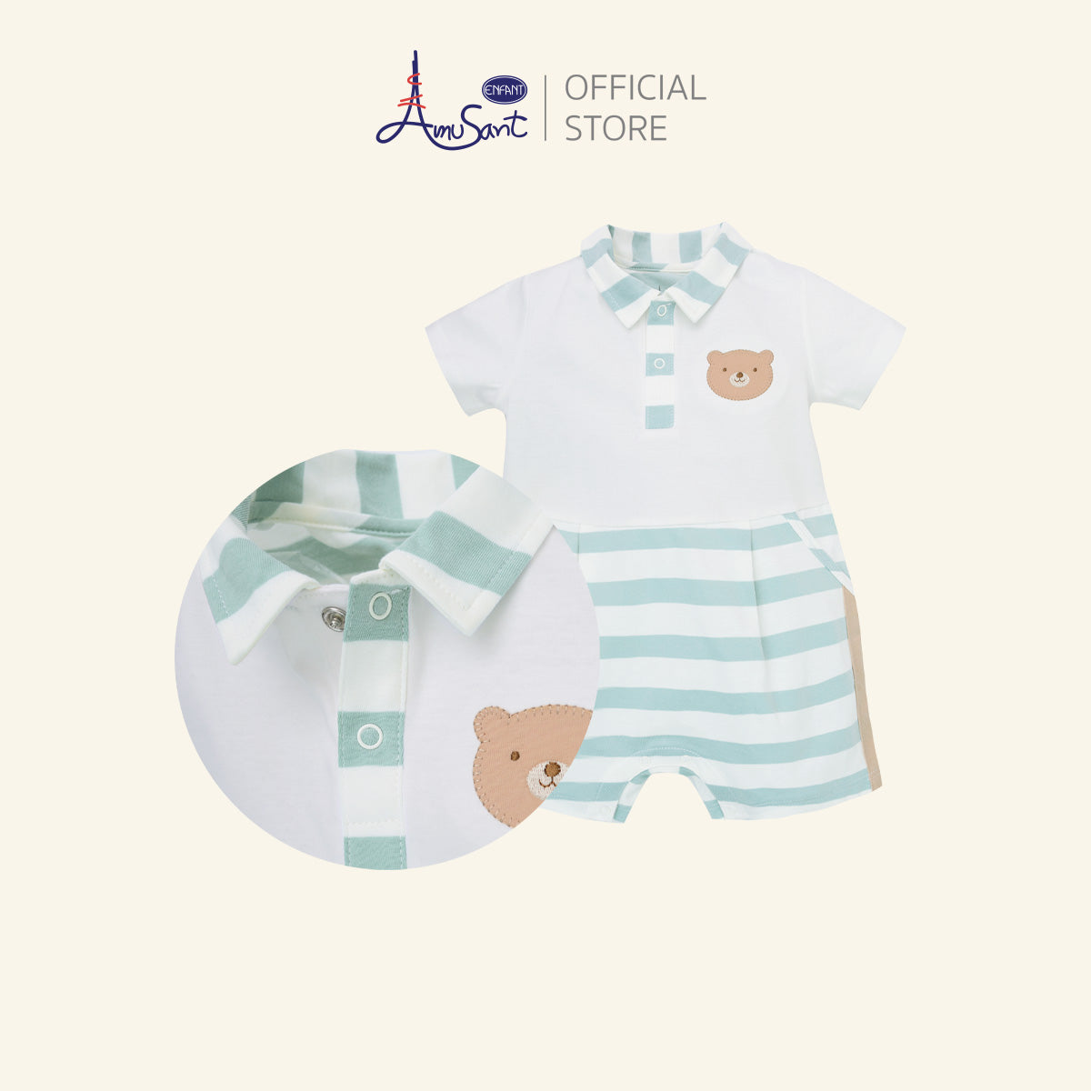 AMUSANT ชุดบอดี้สูท คอปก เด็กผู้ชายแขนสั้นขาสั้น 3-24 เดือน EH8R16
