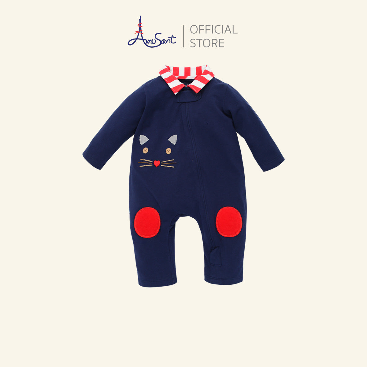 Amusant ชุดหมีขายาวเด็กอ่อน ผ้ายืด Cotton Spandex สำหรับแรกเกิด-1 ปี EH8S21