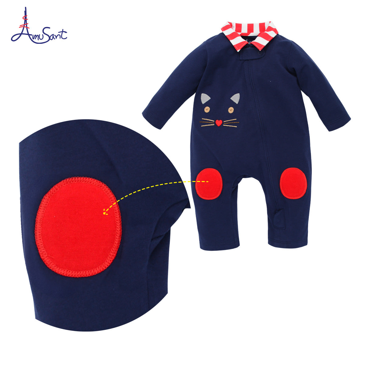 Amusant ชุดหมีขายาวเด็กอ่อน ผ้ายืด Cotton Spandex สำหรับแรกเกิด-1 ปี EH8S21