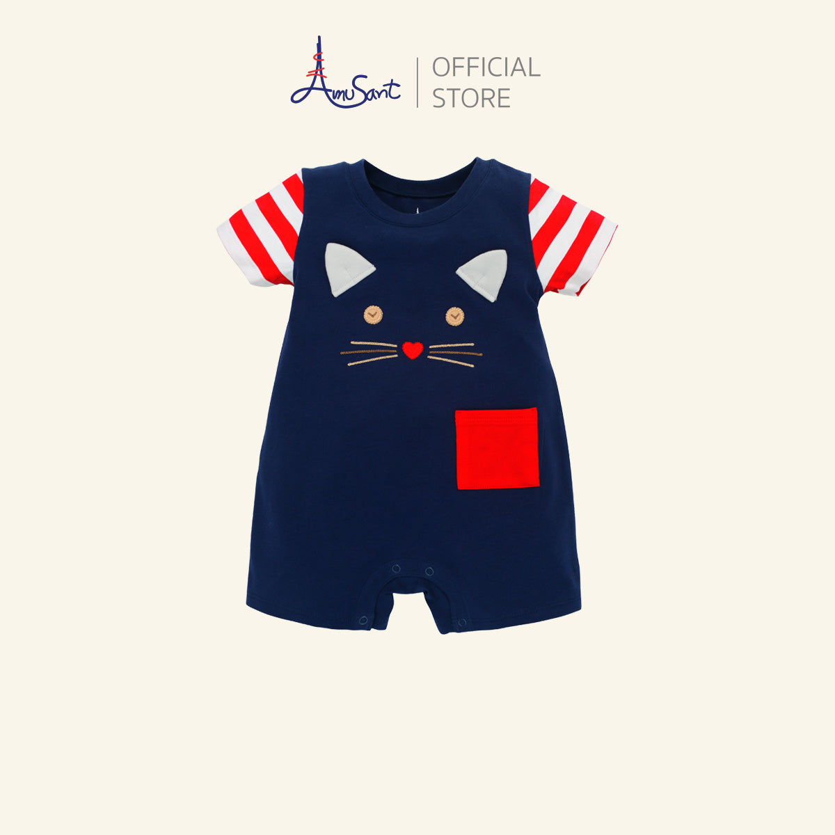 Amusant ชุดหมีขาสั้นเด็กอ่อน ผ้ายืด Cotton Spandex สำหรับ 3 เดือน - 2 ปี EH8S22