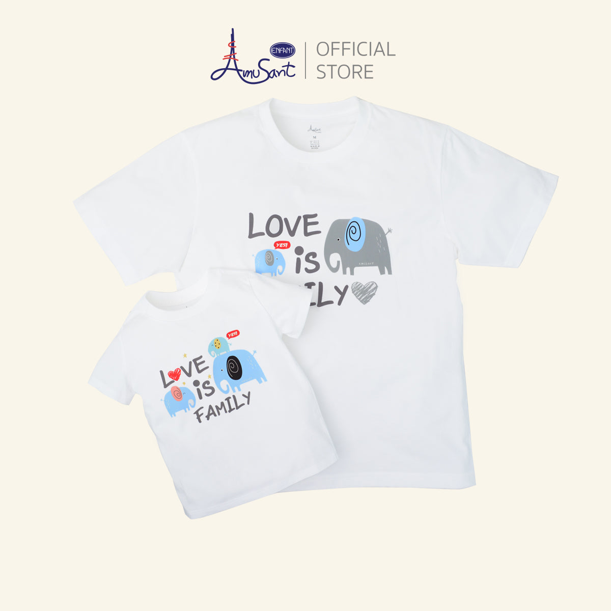 AMUSANT  เสื้อเซ็ตคู่แฟมิลี่ ช้างน้อยฟ้าเทา พ่อ-ลูก รุ่นEK9J22-EH2N31