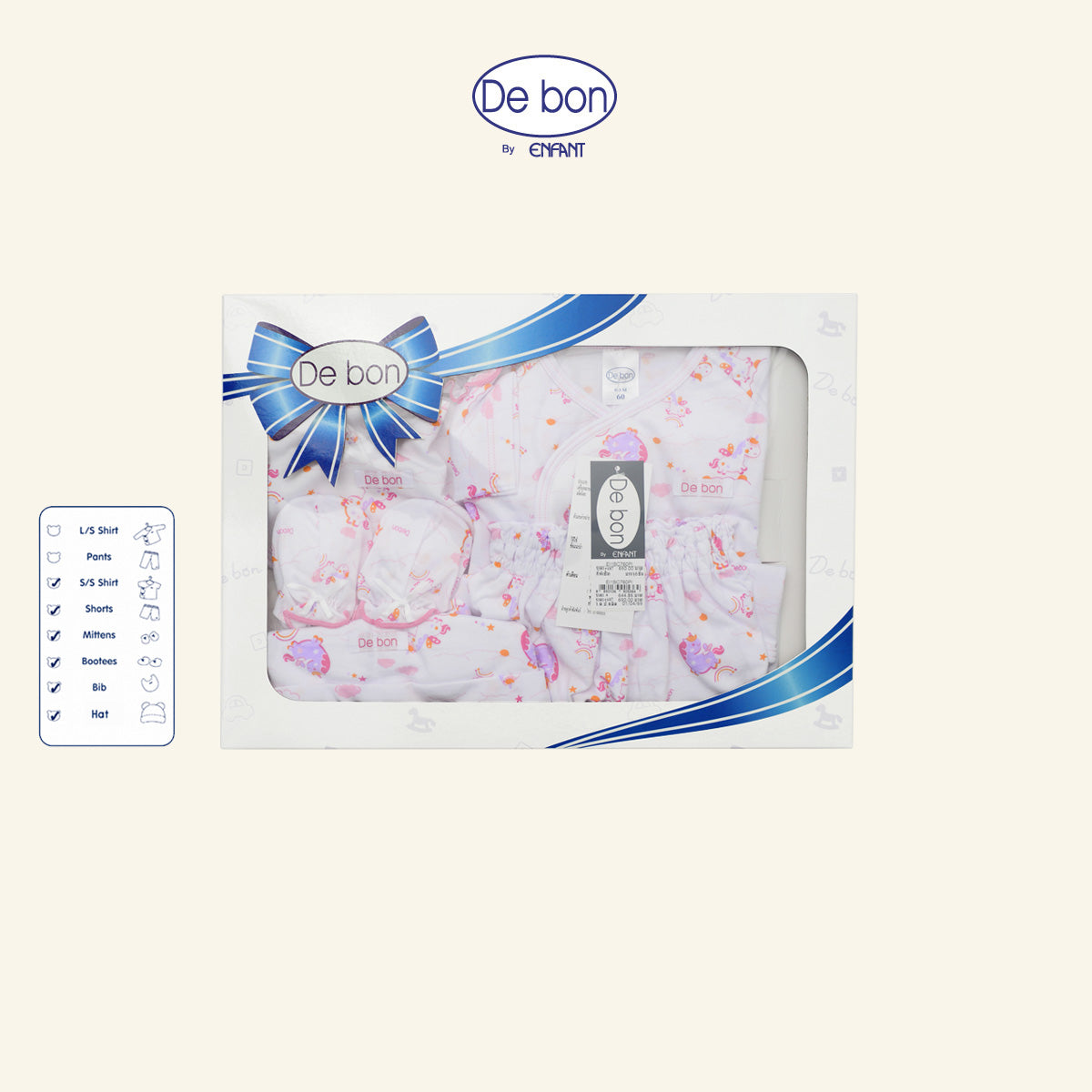 De Bon By Enfant  เซ็ตของขวัญเด็กแรกเกิดเสื้อแขนสั้น กางเกงขาสั้นลายม้าโพนี่ Gift Set Baby ชุดกล่องของขวัญ 6 ชิ้น EI1BC5