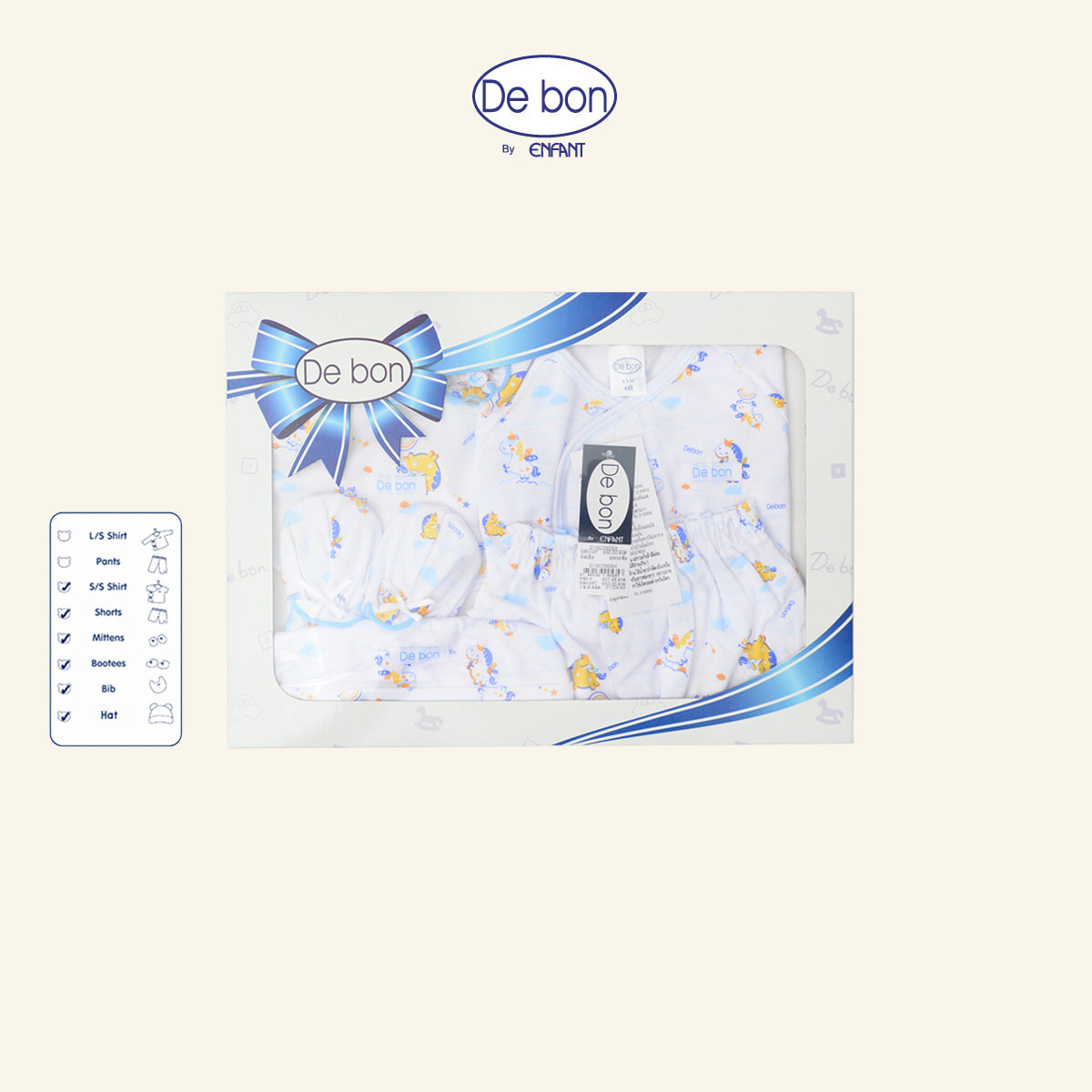 De Bon By Enfant  เซ็ตของขวัญเด็กแรกเกิดเสื้อแขนสั้น กางเกงขาสั้นลายม้าโพนี่ Gift Set Baby ชุดกล่องของขวัญ 6 ชิ้น EI1BC5