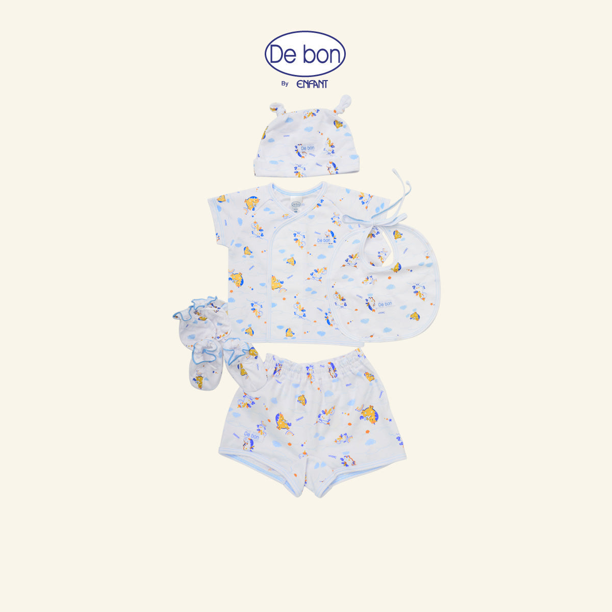 De Bon By Enfant  เซ็ตของขวัญเด็กแรกเกิดเสื้อแขนสั้น กางเกงขาสั้นลายม้าโพนี่ Gift Set Baby ชุดกล่องของขวัญ 6 ชิ้น EI1BC5