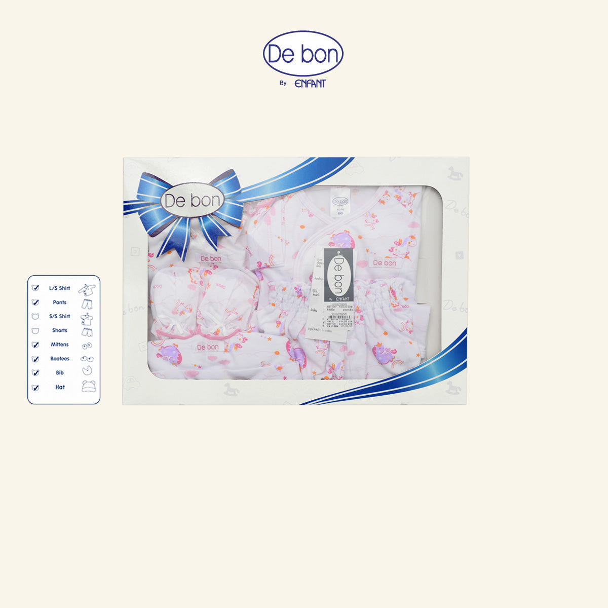De Bon By Enfant  เซ็ตของขวัญเด็กแรกเกิด เสื้อแขนยาว กางเกงขายาว ลายม้าโพนี่ Gift Set Baby ชุดกล่องของขวัญ 6 ชิ้น EI1BC7