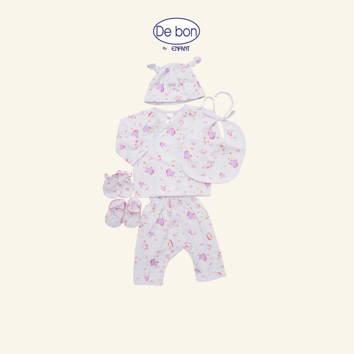 De Bon By Enfant  เซ็ตของขวัญเด็กแรกเกิด เสื้อแขนยาว กางเกงขายาว ลายม้าโพนี่ Gift Set Baby ชุดกล่องของขวัญ 6 ชิ้น EI1BC7