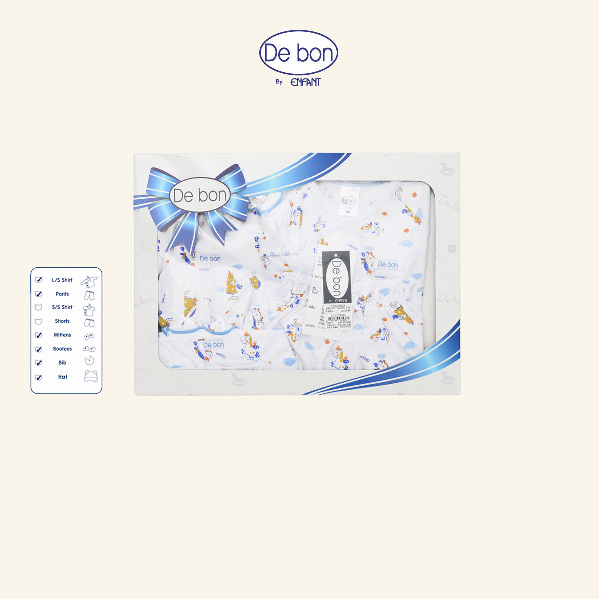 De Bon By Enfant  เซ็ตของขวัญเด็กแรกเกิด เสื้อแขนยาว กางเกงขายาว ลายม้าโพนี่ Gift Set Baby ชุดกล่องของขวัญ 6 ชิ้น EI1BC7