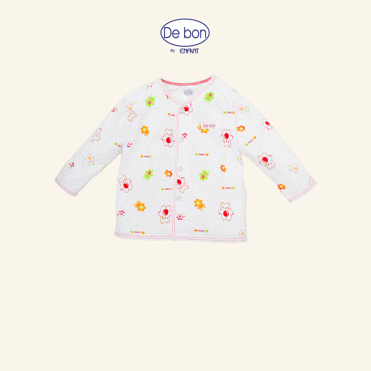 De bon เสื้อผูกป้าย / เสื้อกระดุม /กางเกงขายาว เด็กเล็กลายหมีขาว (ขายแยกชิ้น)