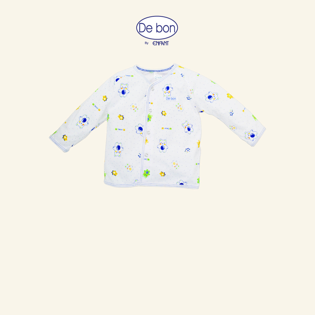 De bon เสื้อผูกป้าย / เสื้อกระดุม /กางเกงขายาว เด็กเล็กลายหมีขาว (ขายแยกชิ้น)