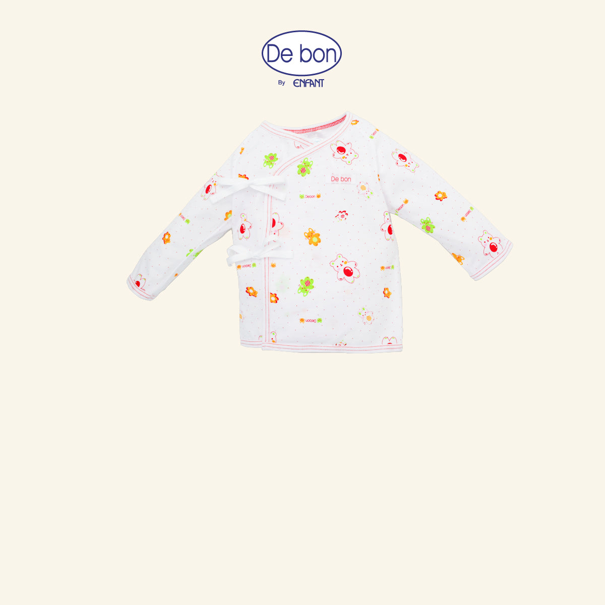 De bon เสื้อผูกป้าย / เสื้อกระดุม /กางเกงขายาว เด็กเล็กลายหมีขาว (ขายแยกชิ้น)