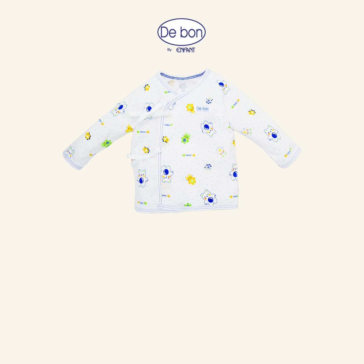 De bon เสื้อผูกป้าย / เสื้อกระดุม /กางเกงขายาว เด็กเล็กลายหมีขาว (ขายแยกชิ้น)