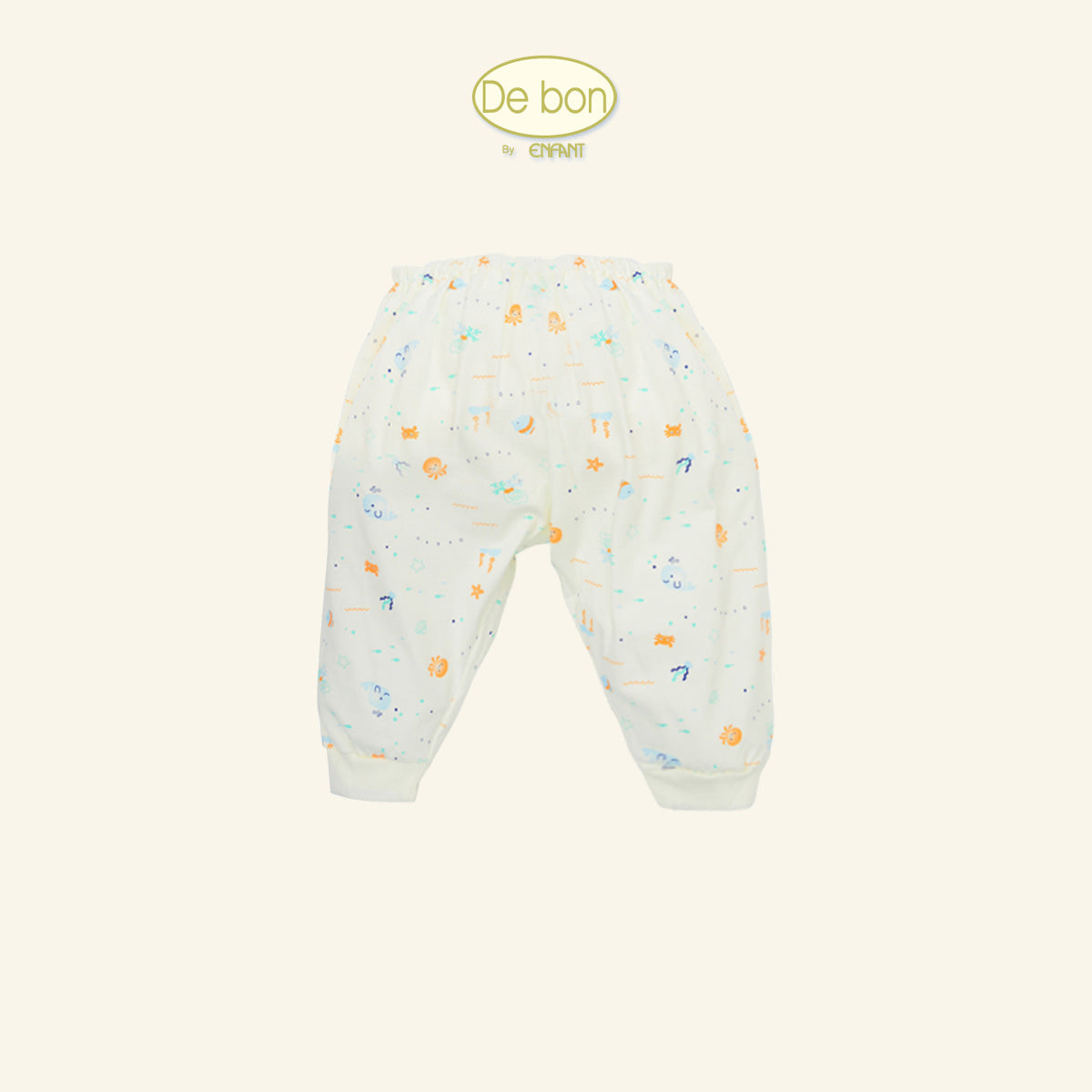 DE BON ชุดนอนแขนยาว ขายาว สีครีมลายทะเล สำหรับน้อง 6 เดือน - 4 ขวบ ผ้ายืด Cotton Organic EJ1C60