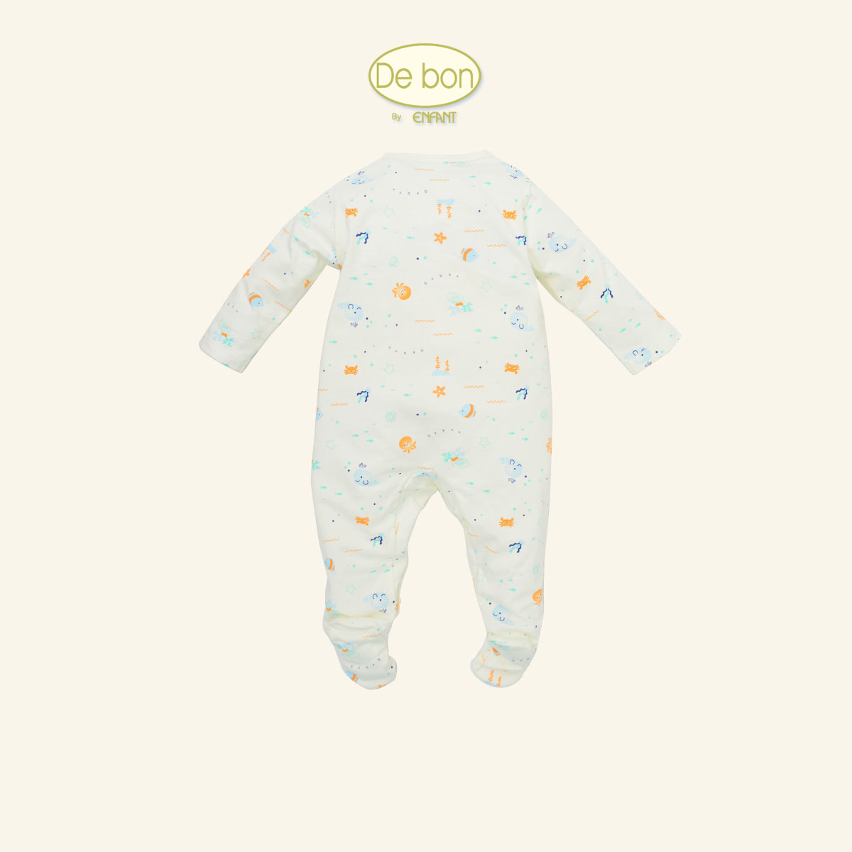 DE BON ชุดบอดี้สูทขายาวคลุมเท้า สแน๊ปยาว ลายทะเล ผ้ายืด Cotton Organic สำหรับ แรกเกิด - 6 เดือน EJ8C62