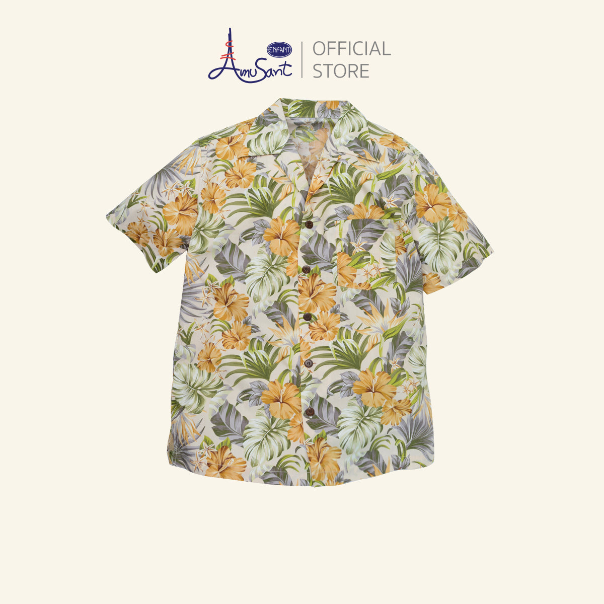 Amusant เสื้อฮาวายแฟมิลี่ พ่อ-แม่-ลูก (ชบาครีม) EK9J25&EH2N70