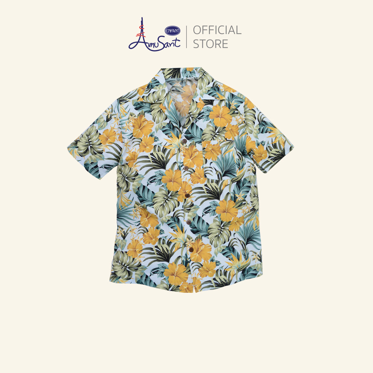 Amusant เสื้อฮาวายแฟมิลี่ พ่อ-แม่-ลูก (ชบาเขียว) EK9J25&EH2N70