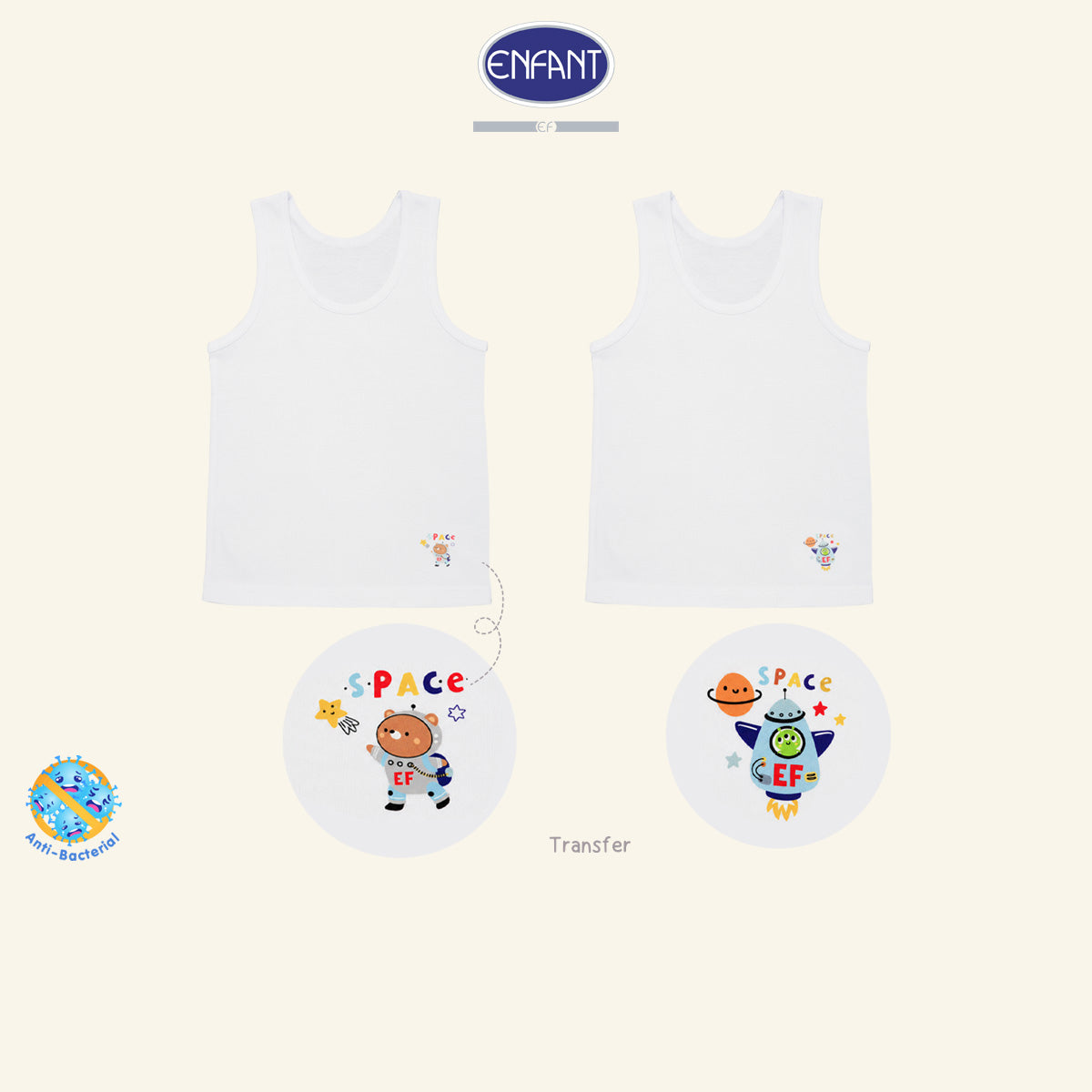 Enfant เสื้อกล้ามเด็กชายและเด็กหญิง 1 แพ็ค2ตัว หมี-เอเลี่ยน EL2A36
