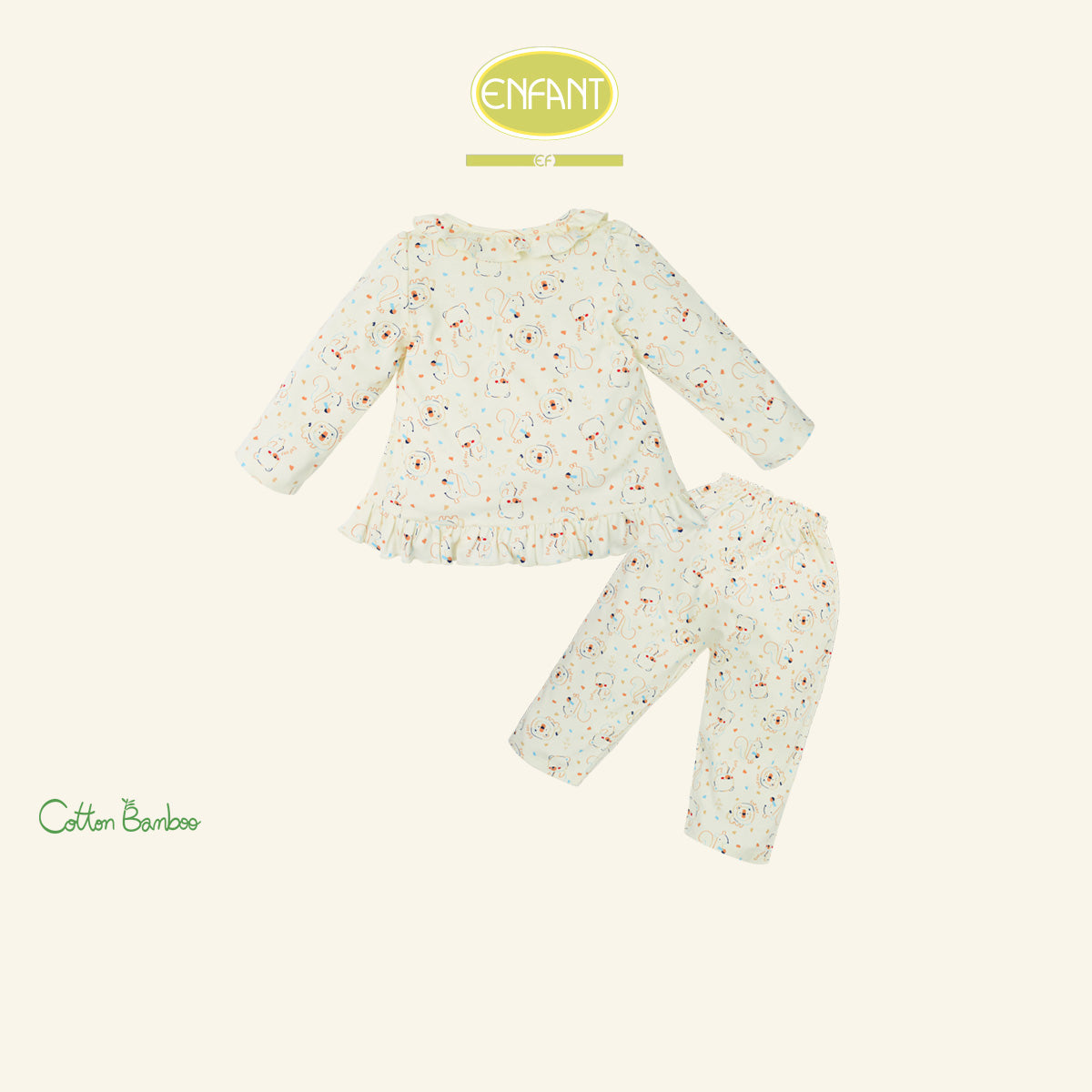 Enfant  Green ชุดนอนเด็กหญิง แขนยาว+ขายาว ลายน้องหมี 1-8 ปี EN1I48
