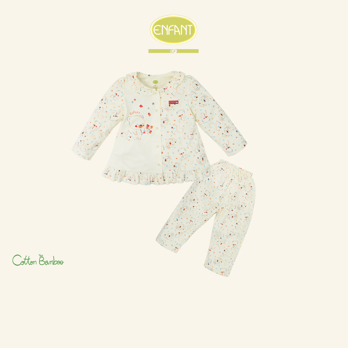 Enfant  Green ชุดนอนเด็กหญิง แขนยาว+ขายาว ลายน้องหมี 1-8 ปี EN1I48