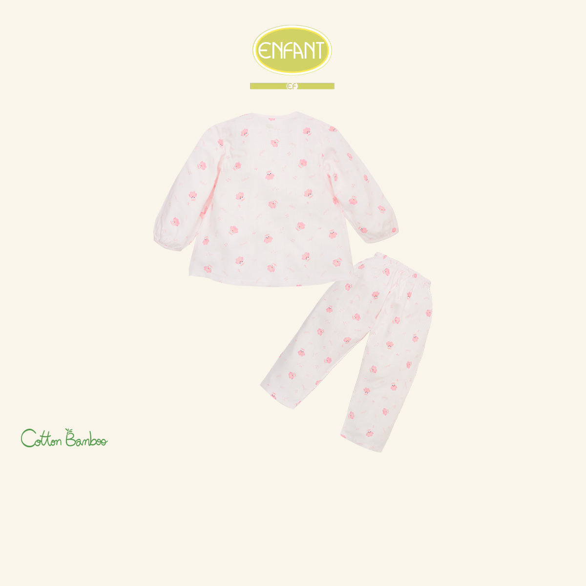Enfant ชุดนอนเด็กหญิง ผ้าสาลู แขนยาว+ขายาว ลายนกฮูก 1-6 ปี EN1I58