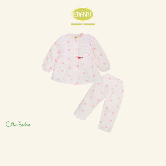 Enfant ชุดนอนเด็กหญิง ผ้าสาลู แขนยาว+ขายาว ลายนกฮูก 1-6 ปี EN1I58