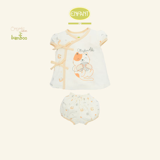 ENFANT GREEN เสื้อผูก+กางเกงใน แรกเกิด-6เดือน แมวเหมียว ER1S33