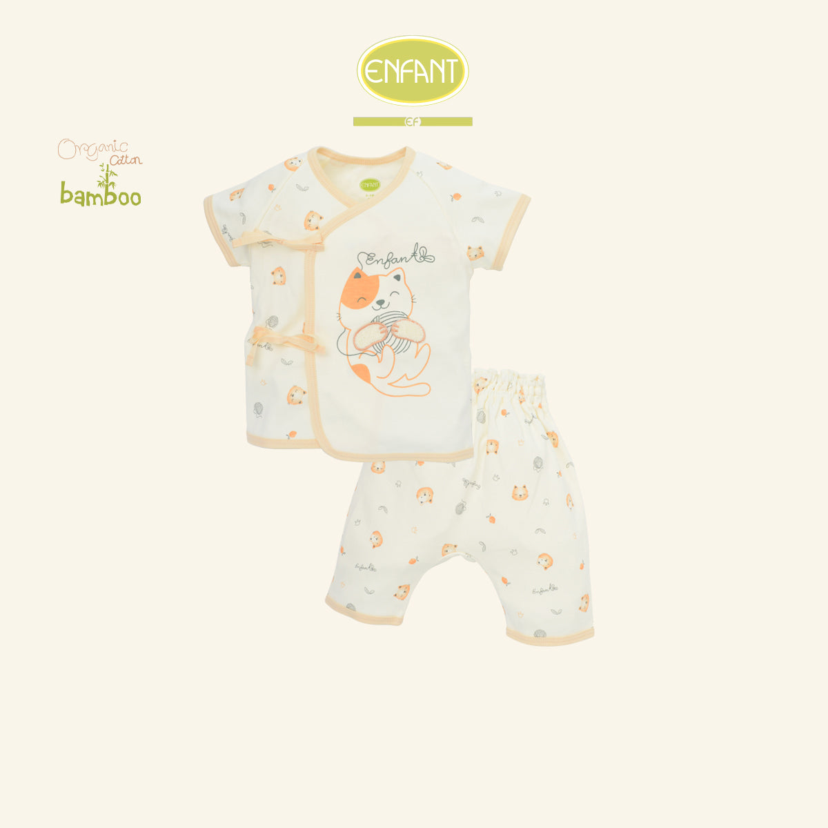 ENFANT GREEN ชุดผูกหน้า แรกเกิด-6เดือน แมวเหมียว ER1S35