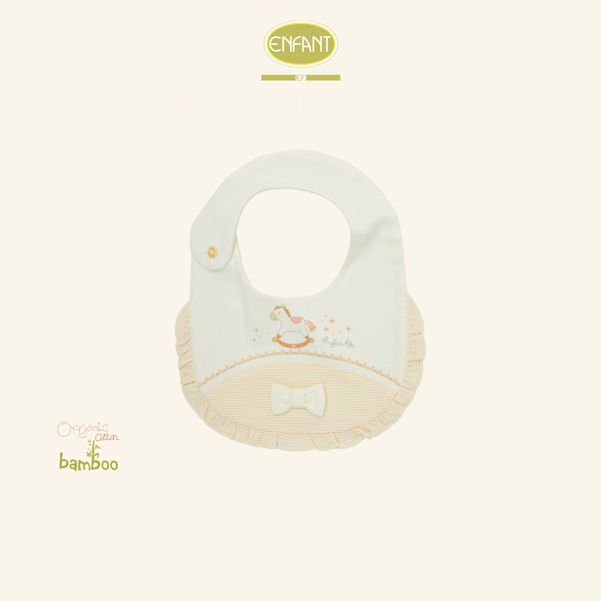 ENFANT ผ้ากันเปื้อน แต่งระบาย ลายม้าโยกสุดคิวท์ สีครีม ER5S51