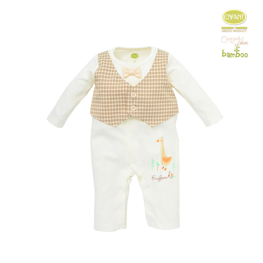Enfant Green ชุดบอดี้สูทเสื้อกั๊กแขนยาว ลายสก็อต สำหรับแรกเกิด-1-ขวบ ER8R84