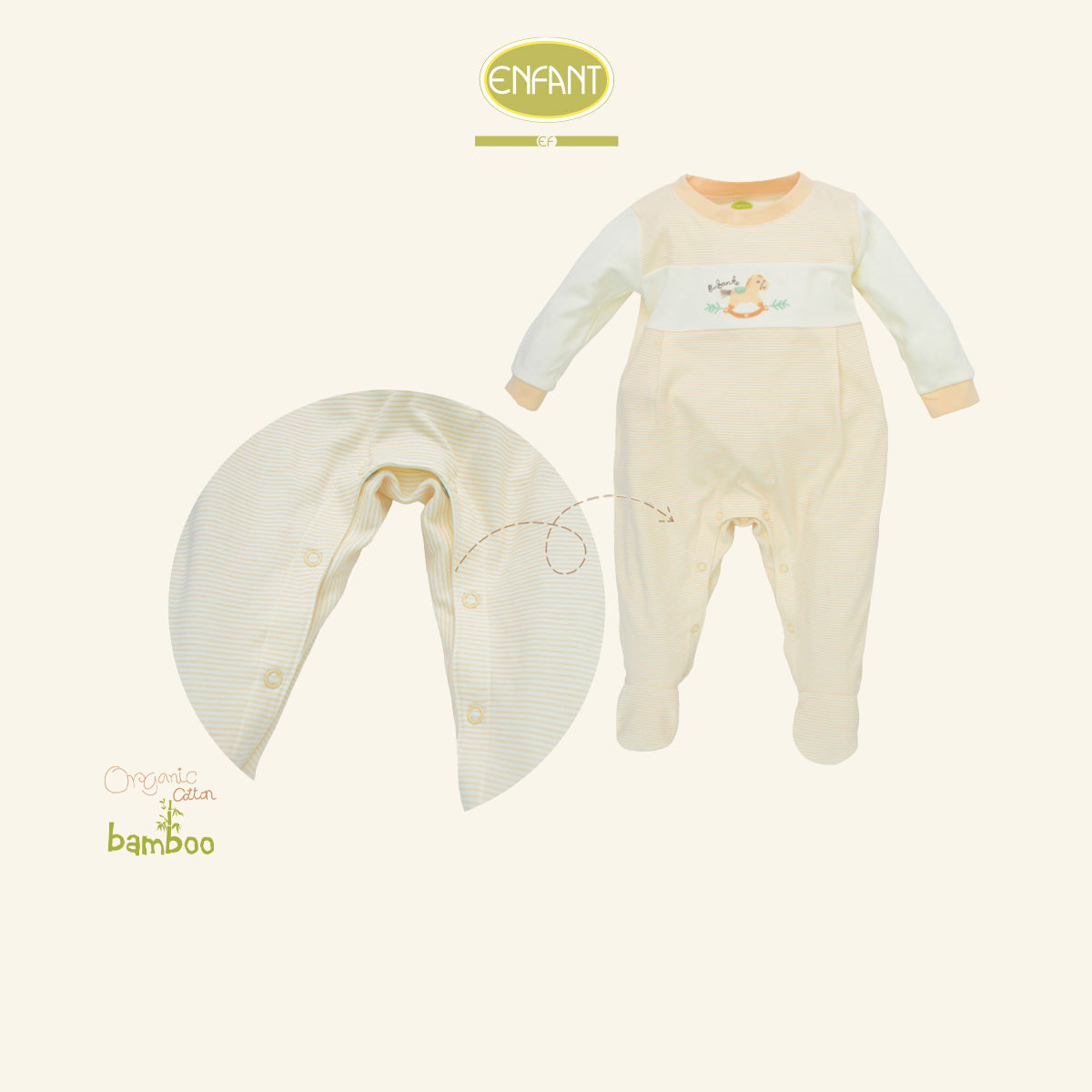 ENFANT ชุดบอดี้สูทแขนยาวขายาว คลุมเท้า ผู้ชาย ลายม้าโยกสุดคิวท์ ER8S54