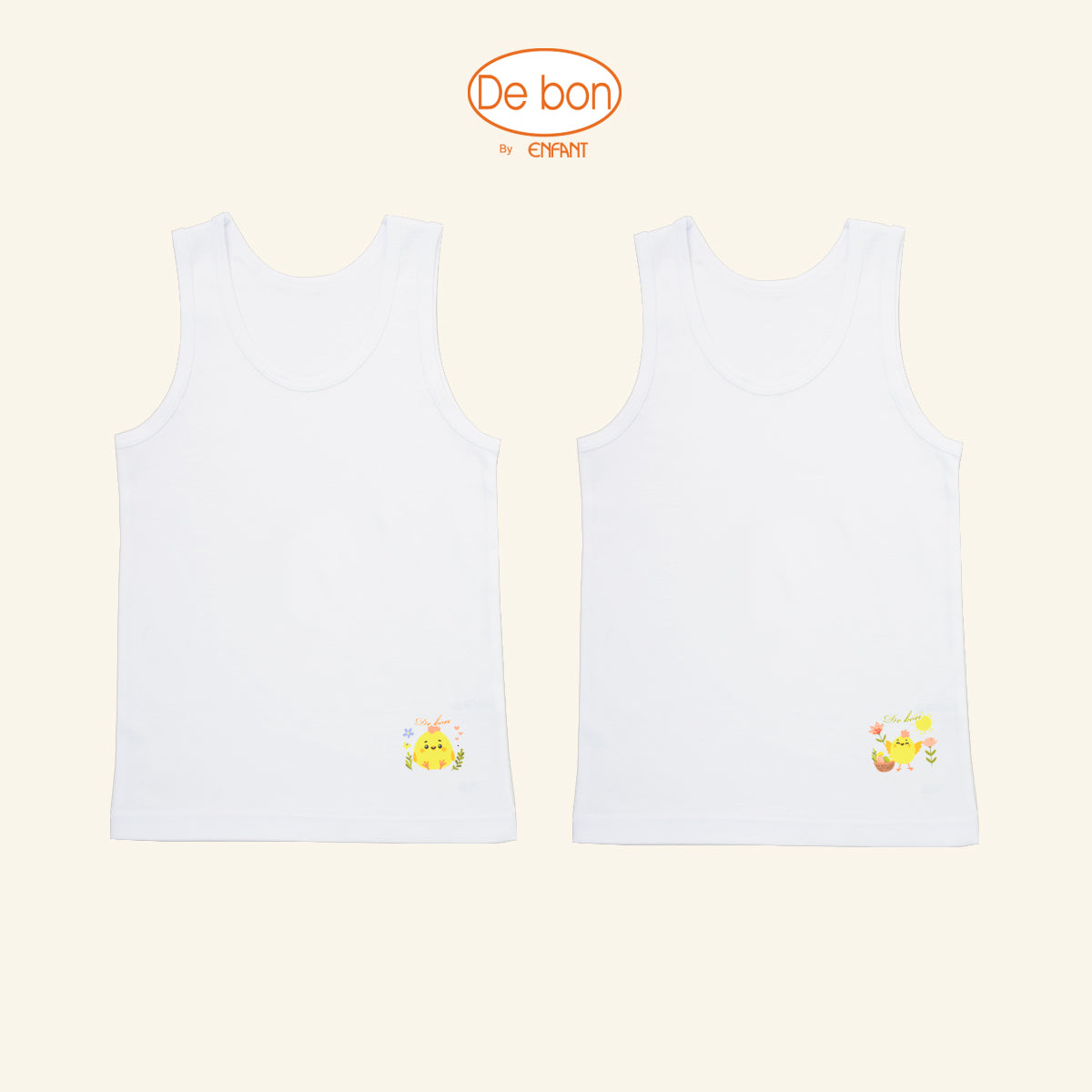 De bon เสื้อกล้าม และ กางเกงบ็อกเซอร์ เด็กผู้หญิงลายกุ๊กไก่ แพค 2 ตัว EV2S21/EV3S71