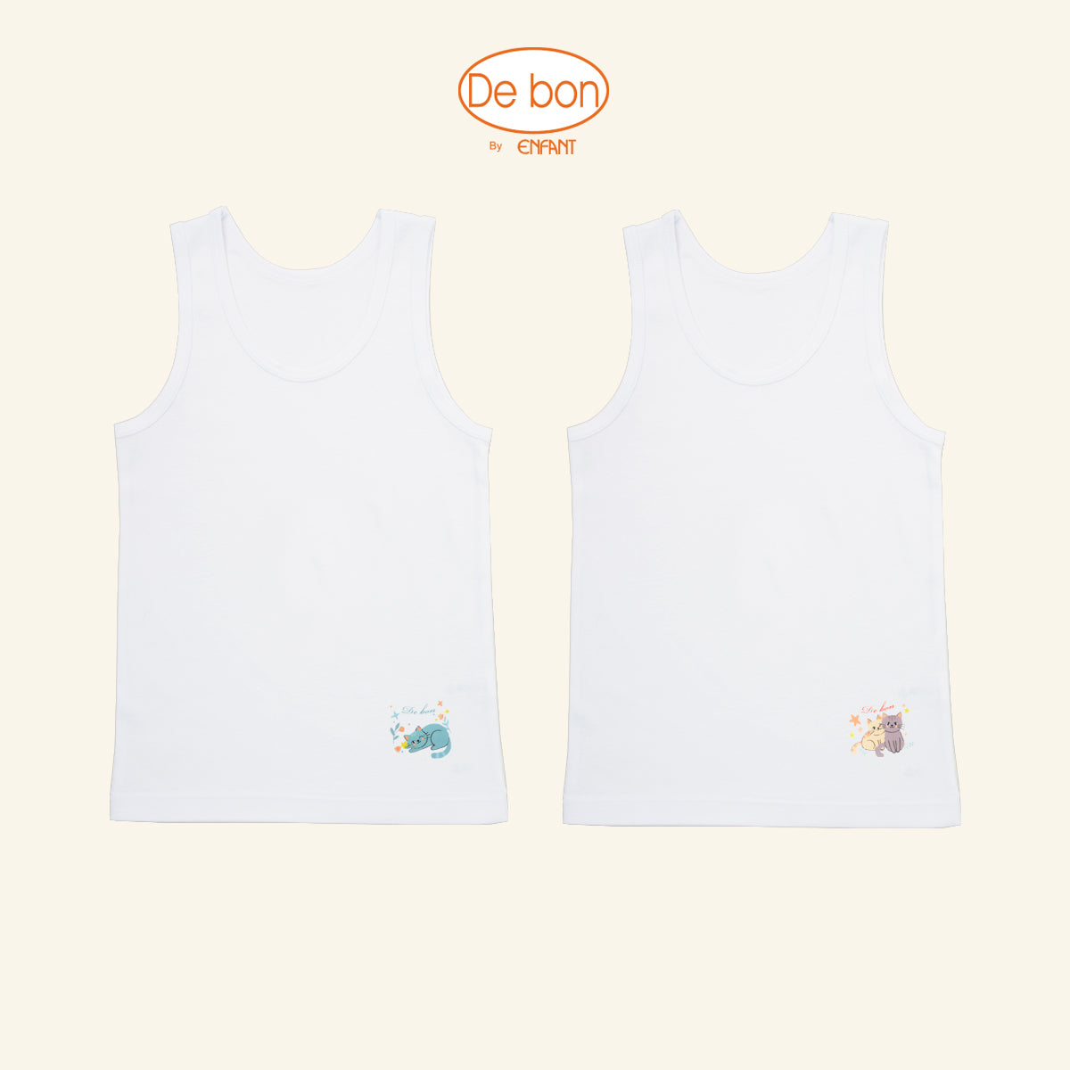 De bon เสื้อกล้าม และ กางเกงบ็อกเซอร์ เด็กผู้หญิงลายแมว แพค 2 ตัว EV2S20/EV3S70