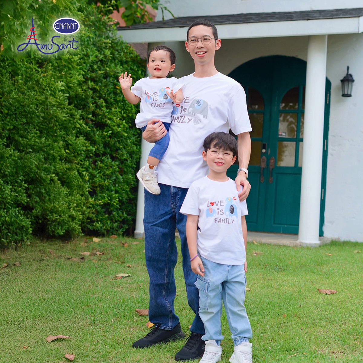 AMUSANT  เสื้อเซ็ตคู่แฟมิลี่ ช้างน้อยฟ้าเทา พ่อ-ลูก รุ่นEK9J22-EH2N31
