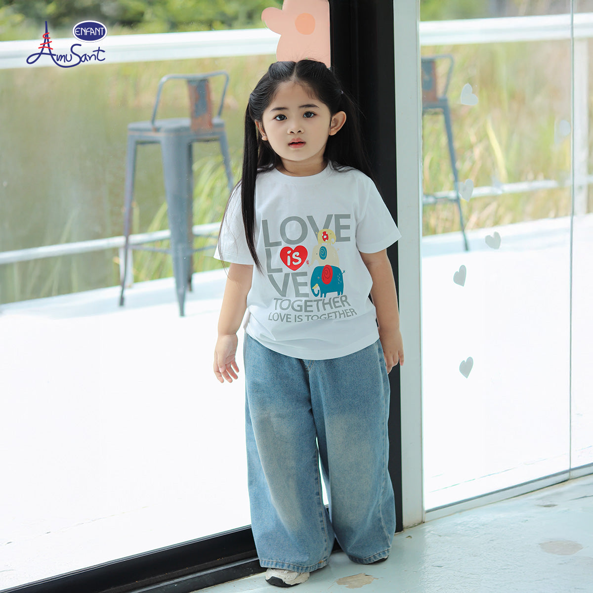 AMUSANT เสื้อเซ็ตคู่แฟมิลี่ ลายช้างน้อย 3ตัว  พ่อ-ลูก EK9J24,EH2N33