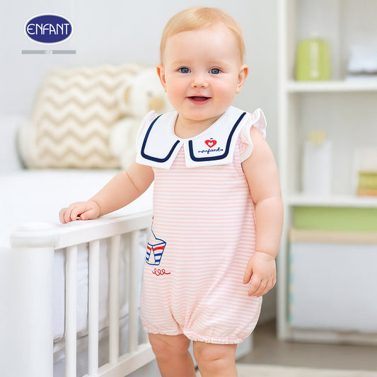 ENFANT  ชุดบอดี้สูทเด็กหญิงลายทหารเรือ แรกเกิด-1ขวบ ชมพู   รุ่นEB8JP2