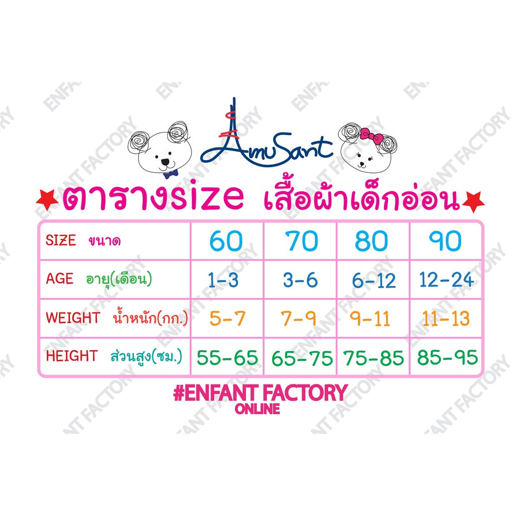 ชุดบอดี้สูทครบเซ็ต 3 ชิ้น สำหรับ3-6เดือน Amusant