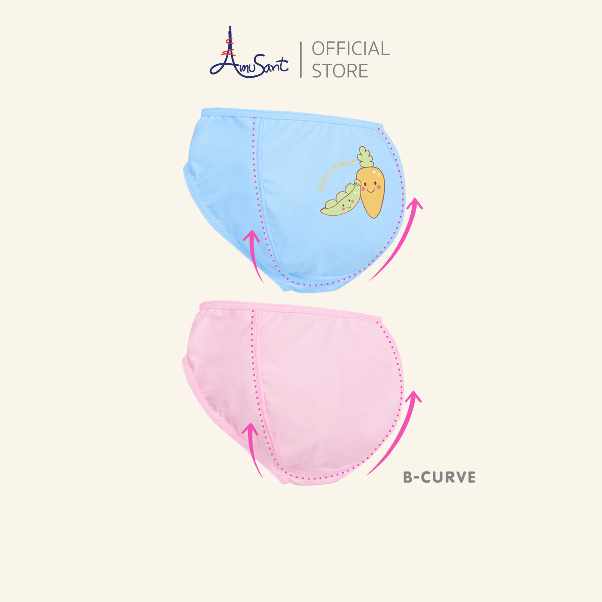 Amusant กางเกงในเด็กผู้หญิง  B-CURVE รุ่นไม่เข้าวิน แพ็ค 3 ตัว เซ็ตคละสี ฟ้า และชมพู EH3R21, EH3R23